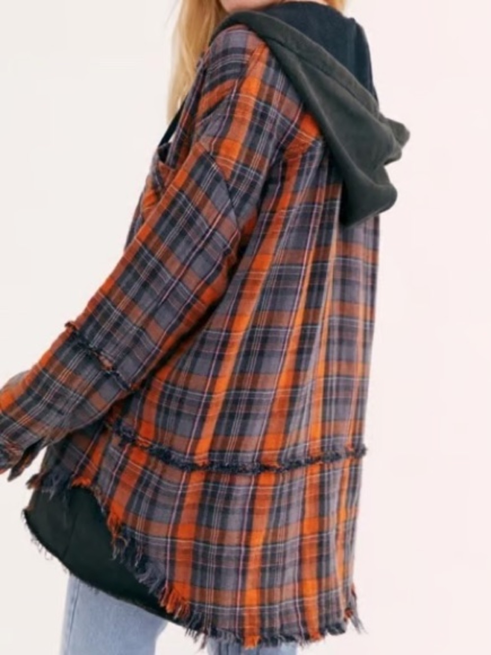 L We the Free People Calico Basin Cotton Plaid Layered Hoodie
